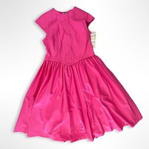 NWT VTG 90s Bubble Gum Pink Princess Waist Fit and Flare Cotton Dress, 11/12
